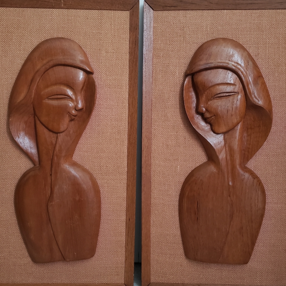 Vintage MCM teak silhouette carved wood pair - Picture 2 of 16